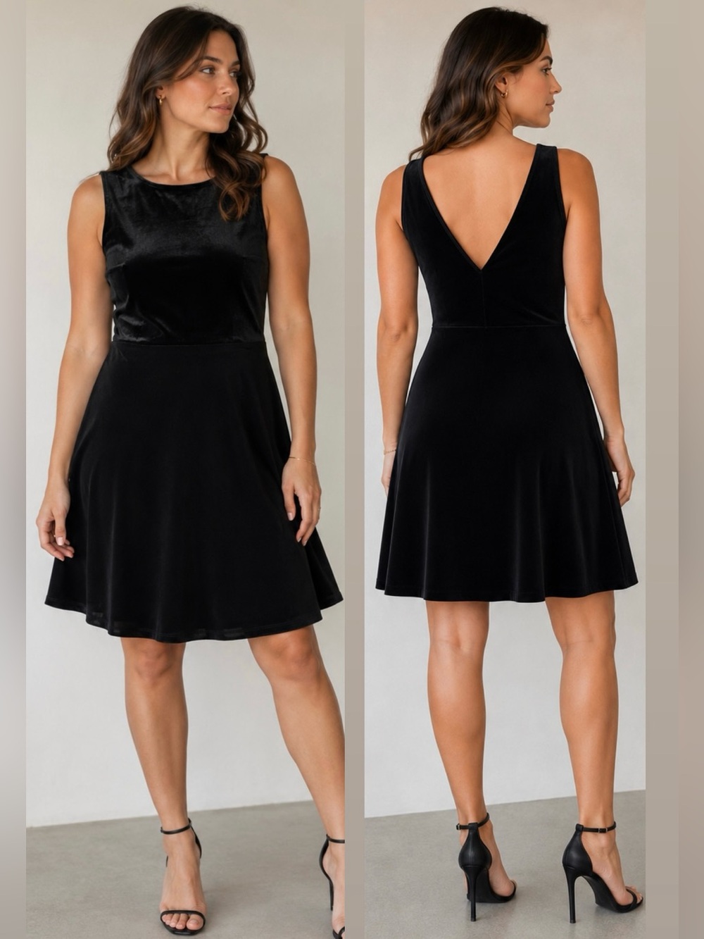Express Black Velvet V-back A-Line Dress Sz L